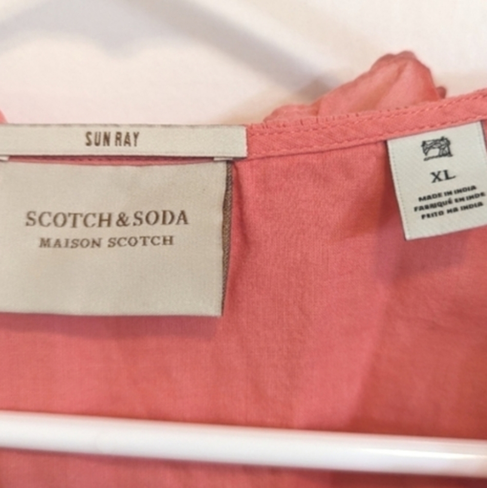 Scotch & Soda Organic Cotton Boho Ruffle Mini Dress XL Pink Button Front - Picture 8 of 10